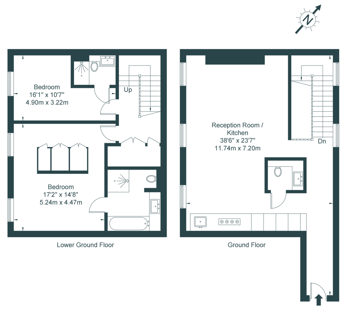 Floor plan, lower ground and ground floors
